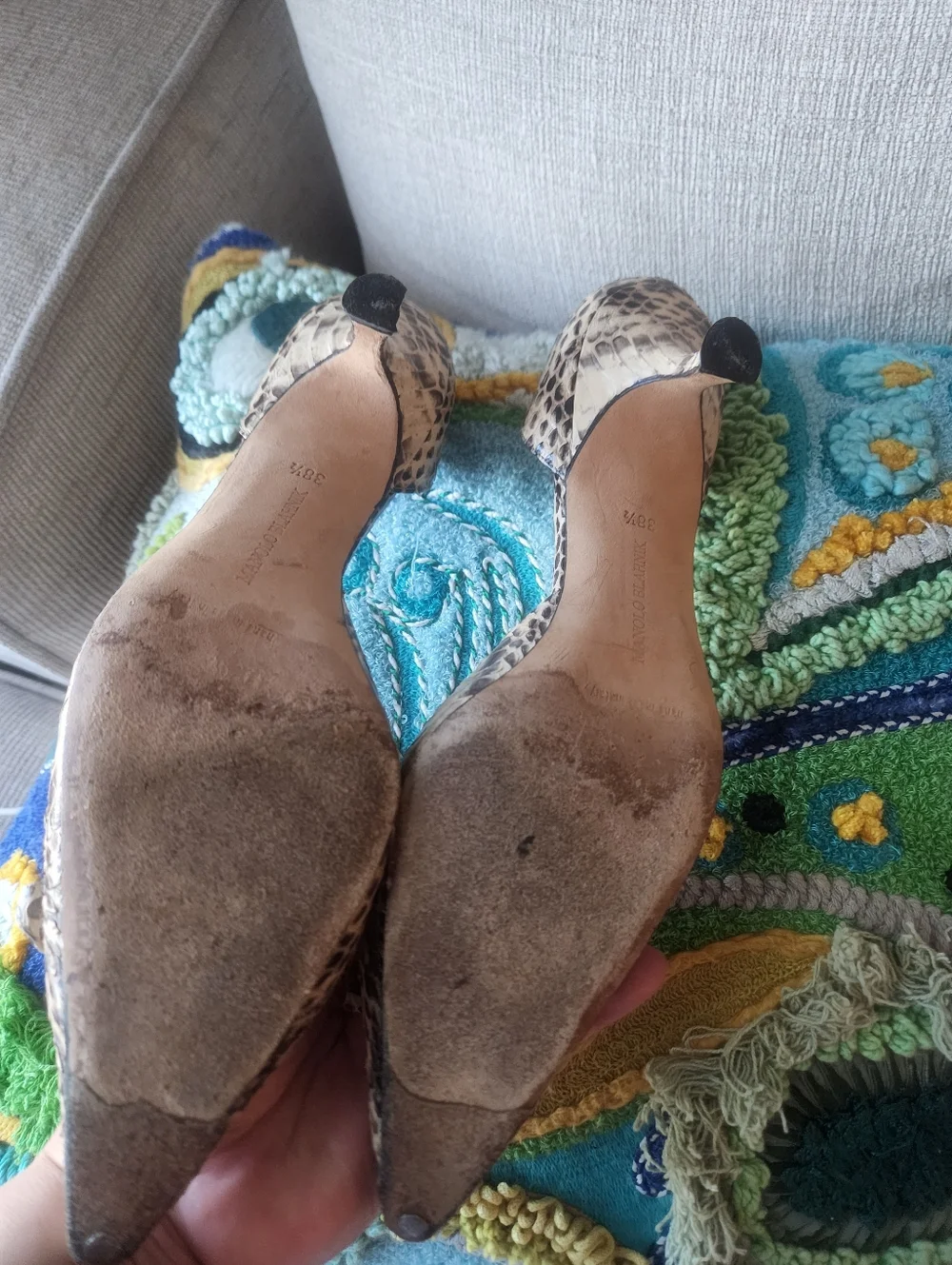 Manolo Blahnik Women's Beige Snakeskin Pointed-Toe Pumps